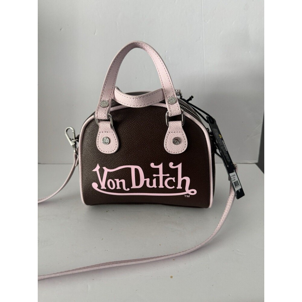 Von Dutch Mini Bowling Bag Brown Pink Flying Eye Crossbody Purse NWT Y2K New Tag